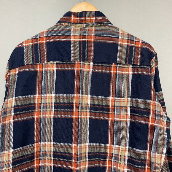 Vintage Plaid Shirt Shacket Men Large Long Sleeve Pockets Acrylic Button-Up Navy - Picture 5 of 14